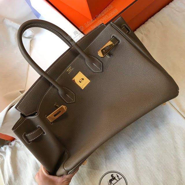Hermes女包 愛馬仕Birkin Hermes鉑金包 togo小牛皮 大象灰 金銀扣 Hermes手提女包  am1832